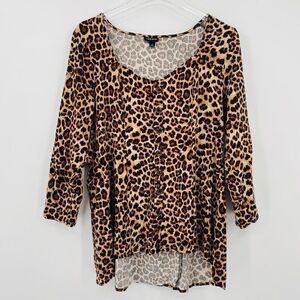 Torrid Size 0X Tan & Black Cheetah Animal Print Long Sleeve Hi Low Tunic Top